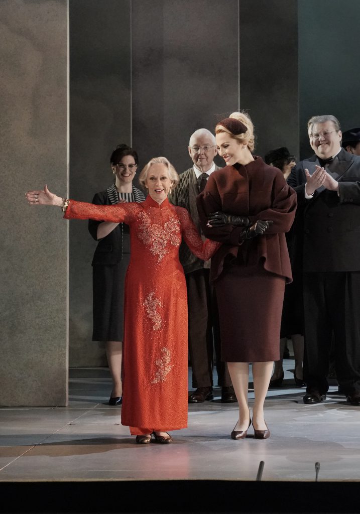 Tippi Hedren with Isabel Leonard at the curtain call of "Marnie" Friday night. 