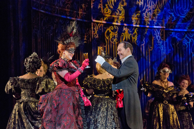 Susanna Phillips as Rosalinde and Christopher Maltman as Eisenstein in the Metropolitan Opera's new production of Johann Strauss, Jr.'s "Die Fledermaus." Photo: Ken Howard