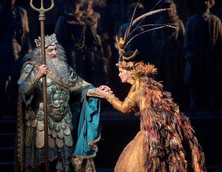 Plácido Domingo as Neptune and Susan Graham as Sycorax in the Met's "The Enchanted Island." Photo: Ken Howard