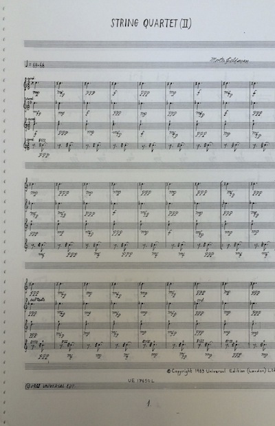 Page 1 of Feldman's manuscript score of the Second String Quartet. Photo: G. Grella 