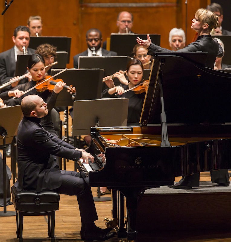 Kirill Gerstein performed Brahms' Piano Concerto No. 1 with Susanna Mälkki conducting the New York Philharmonic Thursday night at Avery Fisher Hall. Photo: Chris Lee