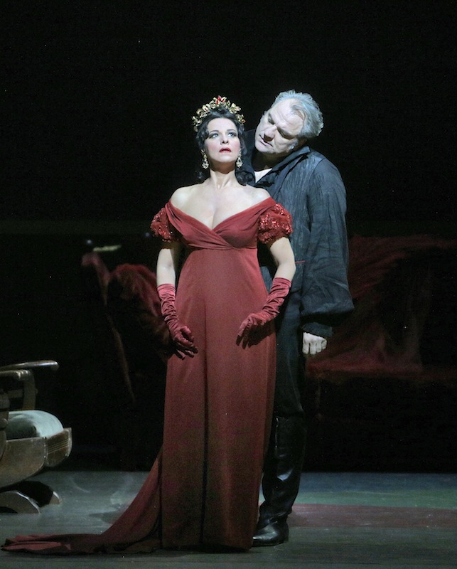 Angela Gheorghiu in the title role and Željko Lučić as Scarpia in Puccini's "Tosca" at the Metropolitan Opera. Photo:  Ken Howard