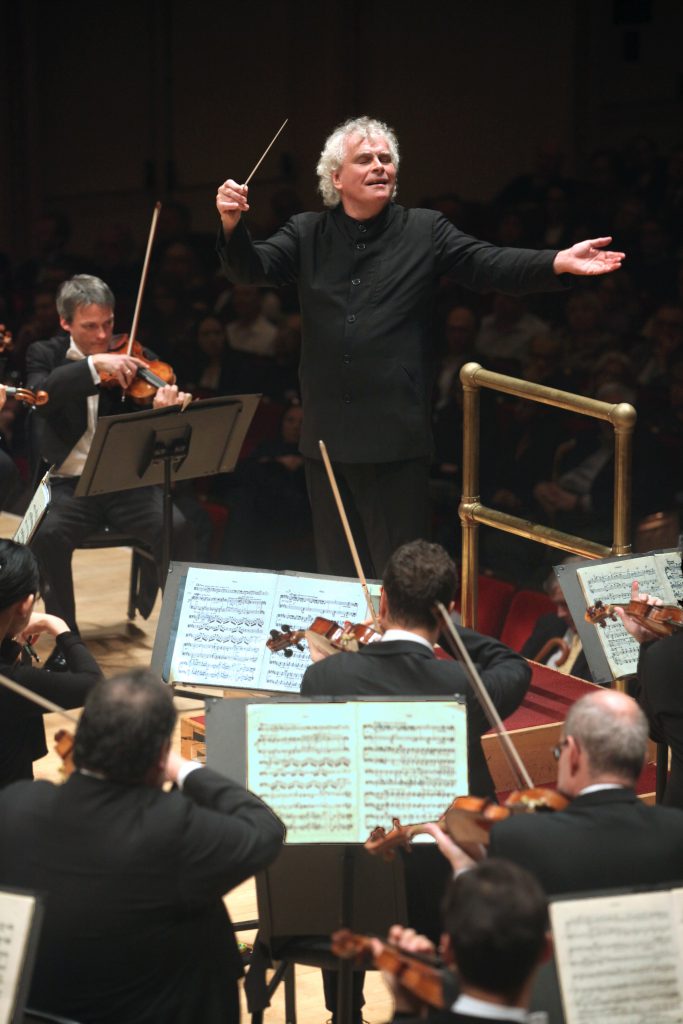Simon Rattle conducted the Berlin Philharmonic Orchestra Thursday night at Carnegie Hall. Photo: Chris Lee