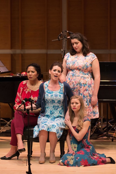 Amanda Lynn Bottoms, Naomi Louisa O’Connell, Chelsea Shephard (standing), and Amy Owens perform Paul Bowles' "A Picnic Cantata" at New York Festival of Song Tuesday night. Photo; Karli Cadel