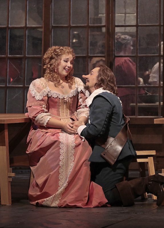 Roberto Alagna in the title role and Jennifer Rowleyas Roxane in Alfano's "Cyrano de Bergerac" at the Metropolitan Opera. Photo: Ken Howard