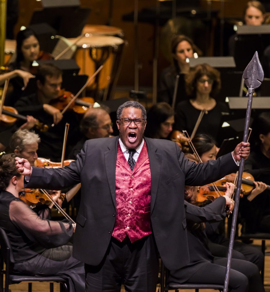 Eric Owens was Wotan in the New York Philharmonic's concert performance of Wagner's "Das Rheingold," led by Alan Gilbert Thursday night at David Geffen Hall. Photo: Chris Lee
