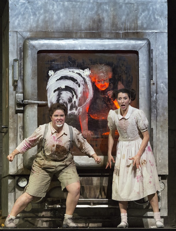 Tara Erraught and Lisette Oropesa in the title roles with Gerhard Siegel as the Witch in Humperdinck's "Hansel and Gretel" at the Metropolitan Opera. Photo: Marty Sohl.