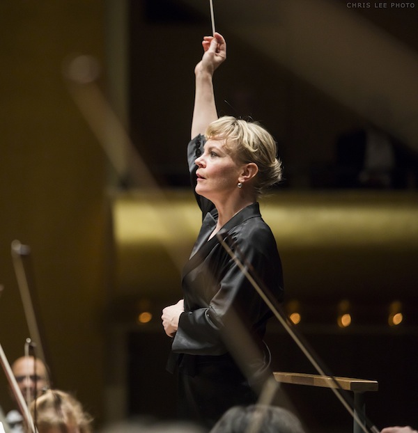 Susanna Mälkki conducted the New York Philharmonic Thursday night at David Geffen Hall. Photo: Chris Lee