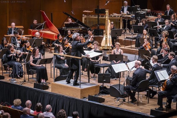 Semyion Bychkov conducts the New York Philharmonic with A Roomful of Teeth in Luciano Berio's "Sinfonia" Thursday night at David Geffen Hall. Photo: Chris Lee