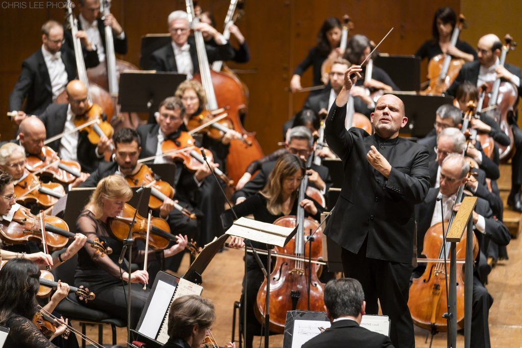 Jaap van Zweden conducted the New York Philharmonic in music of Bruckner and Conrad Tao Thursday night at David Geffen Hall. Photo: Chris Lee