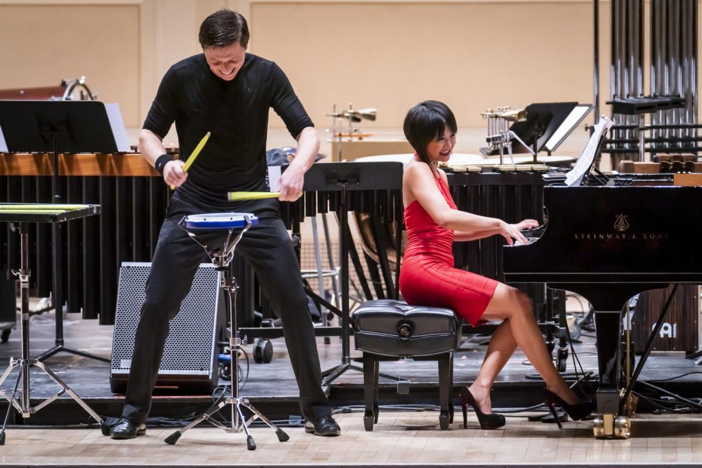 Yuja Wang and Martin Grubinger performed at Carnegie Hall Friday night. Photo: Chris Lee