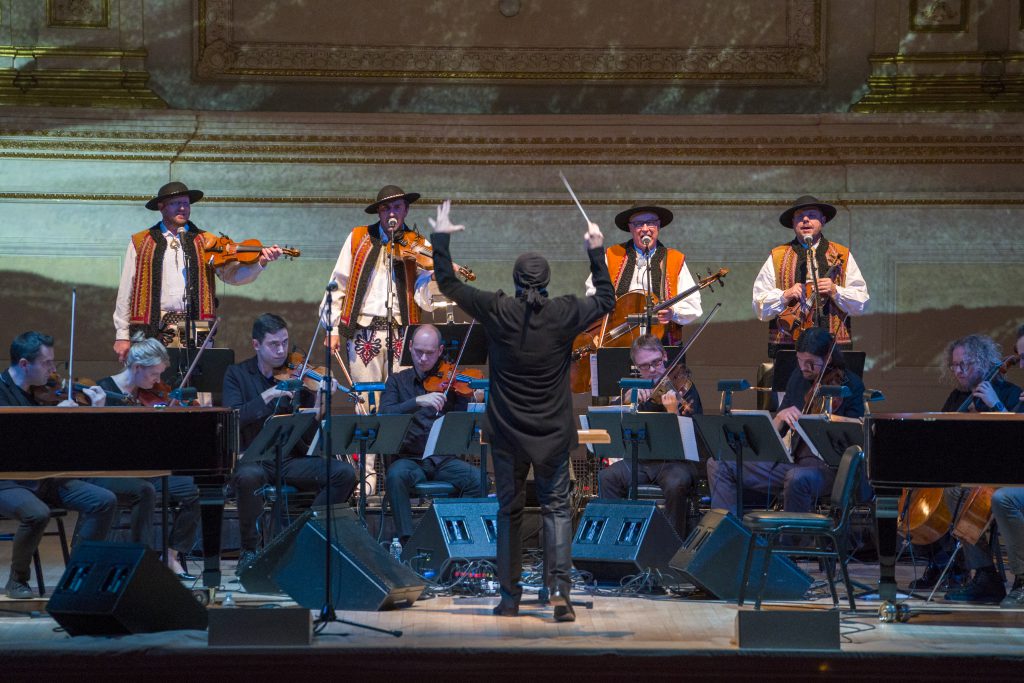Conductor Marek Moś and the Highlanders Quartet were among the participants in "Voices of the Mountains," presented by Teatr Wielki-Polish National Opera Wednesday night at Carnegie Hall. Photo: Richard Termine