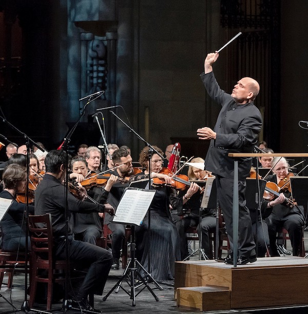 Jaap van Zweden conducted the New York Philharmonic in Bruckner's Symphony No. 8 Monday night at the Cathedral of Saint John the Divine. Photo: Jennifer Taylor